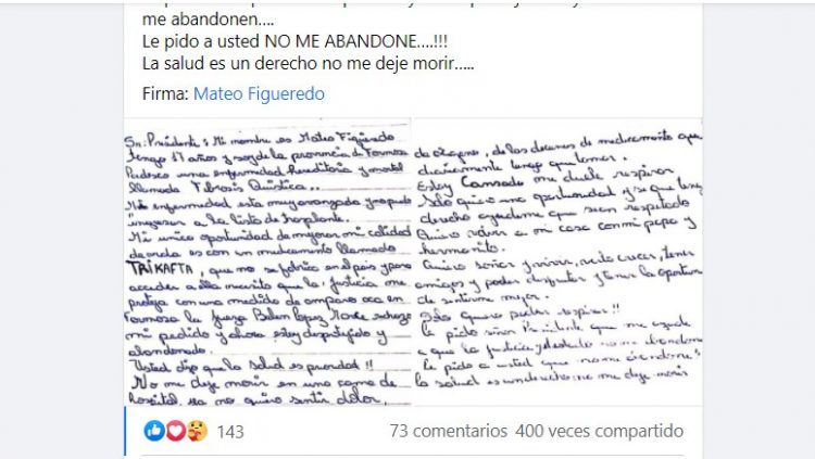 “Por favor Sr. Presidente, no me deje morir”