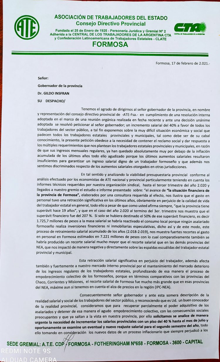 ATE le pidió al Gobierno un 40% de recomposición salarial “hasta julio”