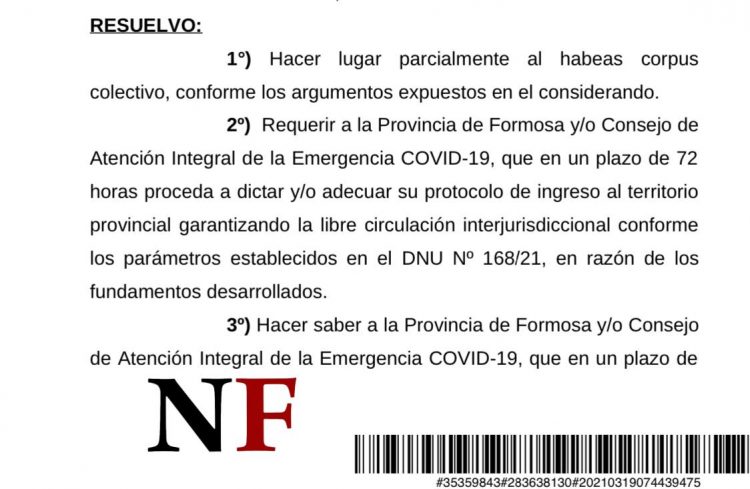 López Macé ordenó libre circulación en Formosa