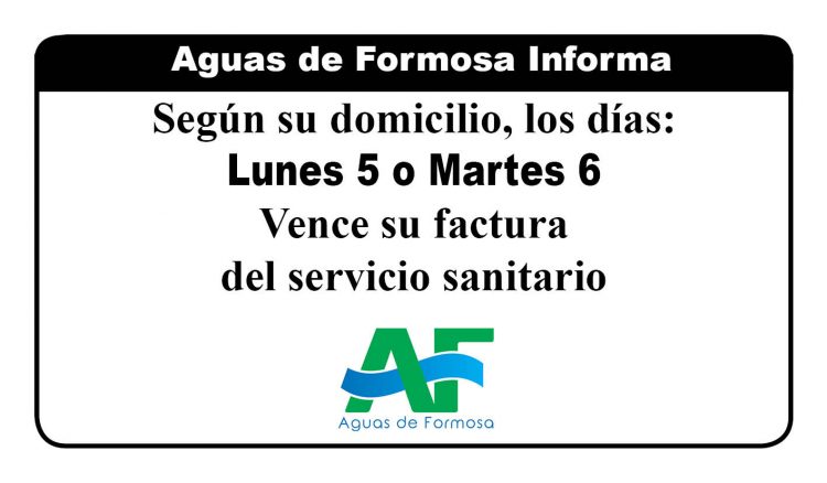 Facturas de Aguas de Formosa vencen el 5 y 6 de abril