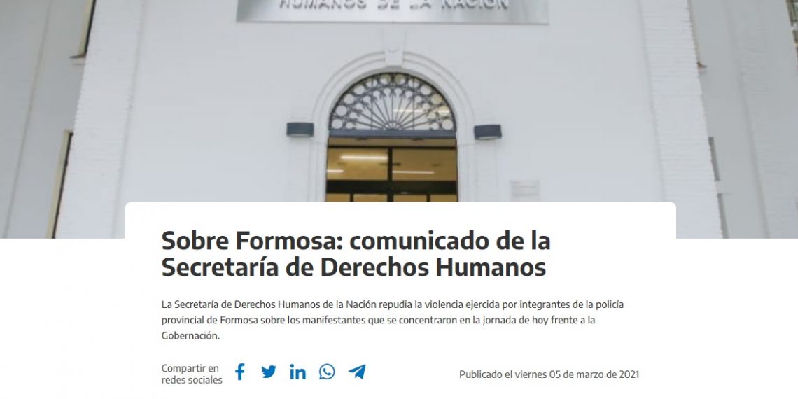 Comunicado de la Secretaría de Derechos Humanos sobre Formosa