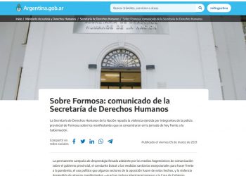 Comunicado de la Secretaría de Derechos Humanos sobre Formosa