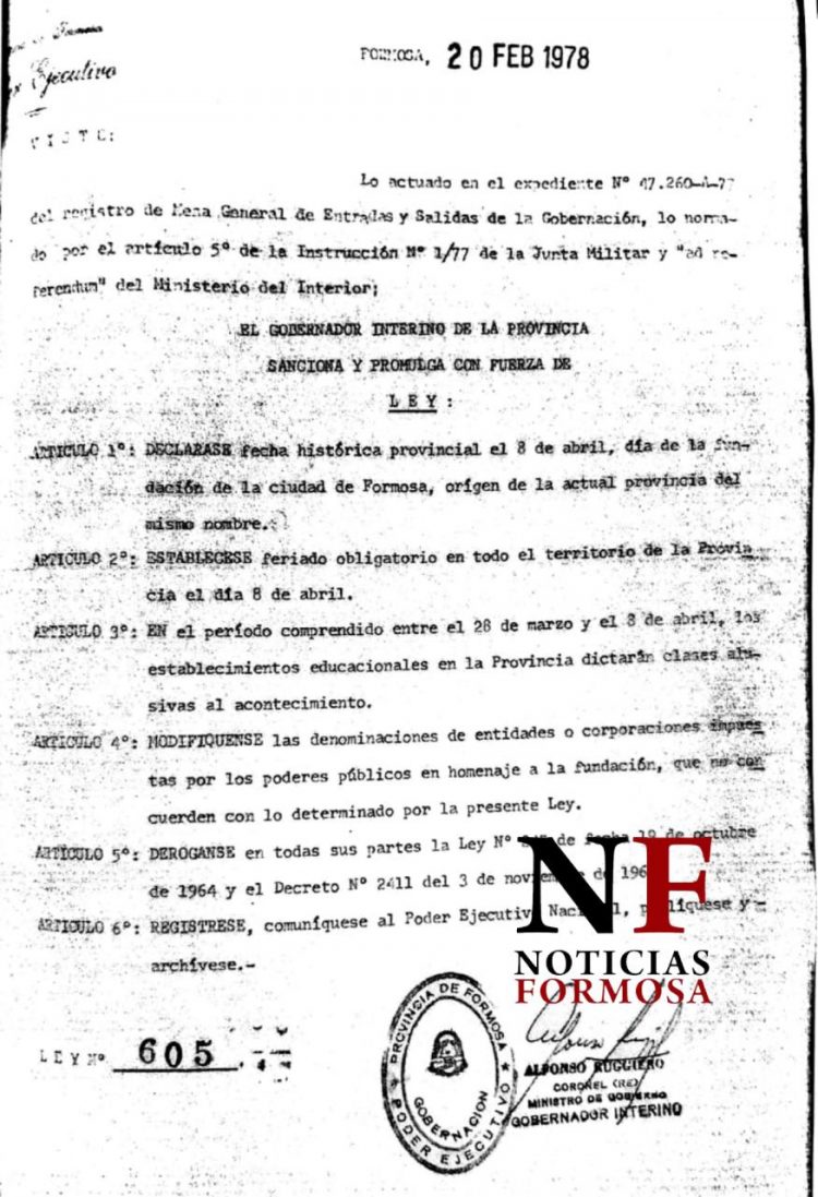 Insfrán impuso, por decreto, que el 8 de abril es aniversario de la provincia de Formosa y no de la ciudad?