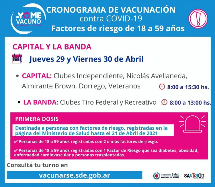 En Santiago del Estero y  Chaco vacunan a personas de riesgo, entre 18 y 59 años
