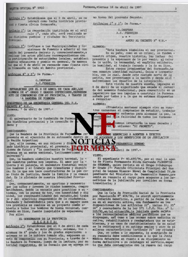 Insfrán impuso, por decreto, que el 8 de abril es aniversario de la provincia de Formosa y no de la ciudad?
