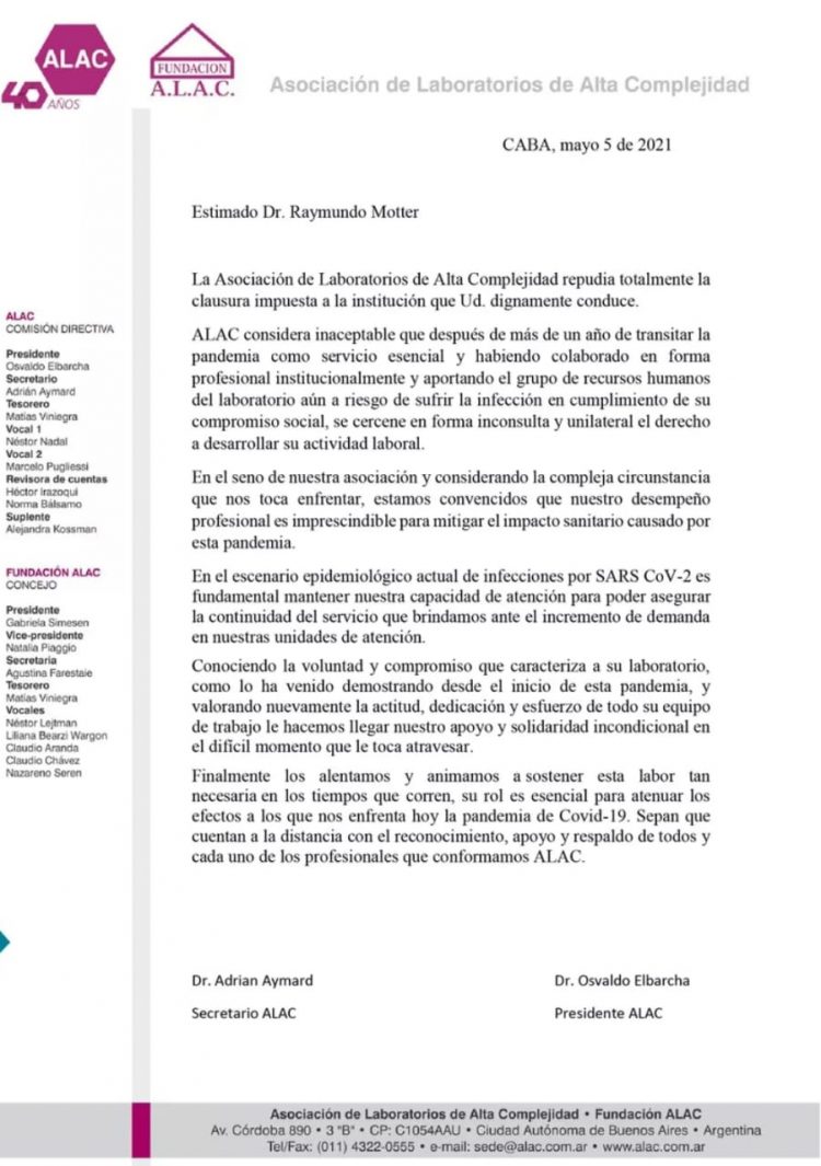 Asociación de laboratorios repudió la clausura a Raimundo Motter