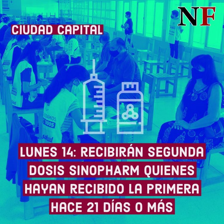 Campaña de vacunación: Aplicarán 2° dosis de la Sinopharm en Formosa y Clorinda