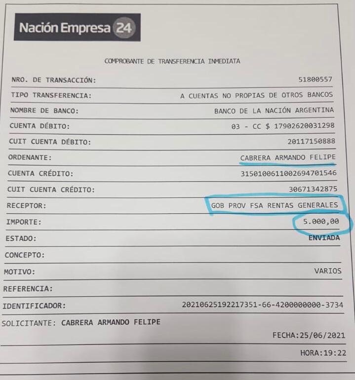 “Papacito” Cabrera dijo que abonó arancel y se hisopó para ingresar a la provincia