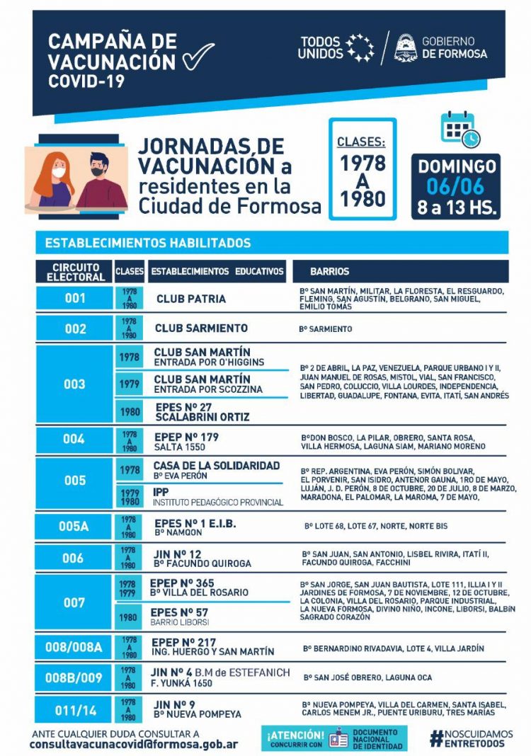Dan a conocer el cronograma de vacunación del 10 y 13 de junio