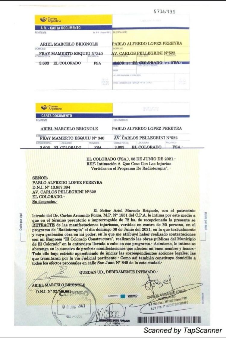 Los Brignole, padre e hijo, intimaron a “Mono” Montoya