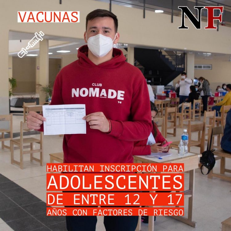 Adolescentes con factores de riesgo de entre 12 y 17 años serán inmunizados