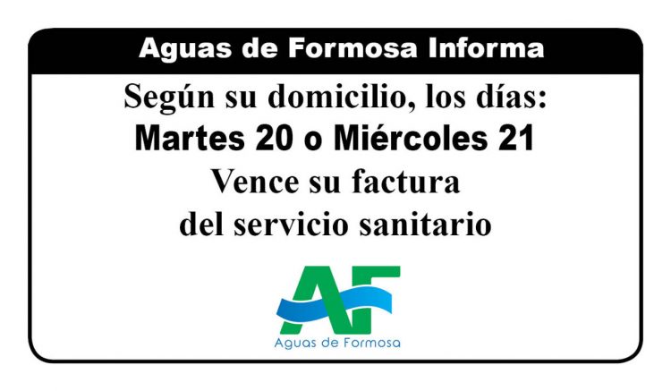 Este 20 y 21 de julio vence la factura del servicio de Aguas de Formosa
