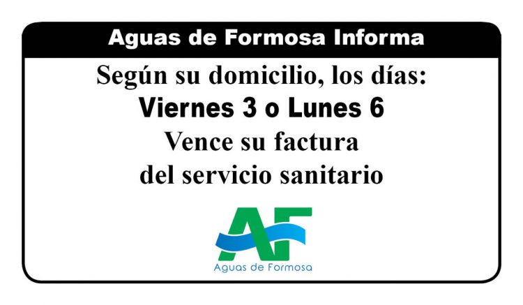 Aguas de Formosa informó que la factura de servicios vence los días 3 y 6 de septiembre