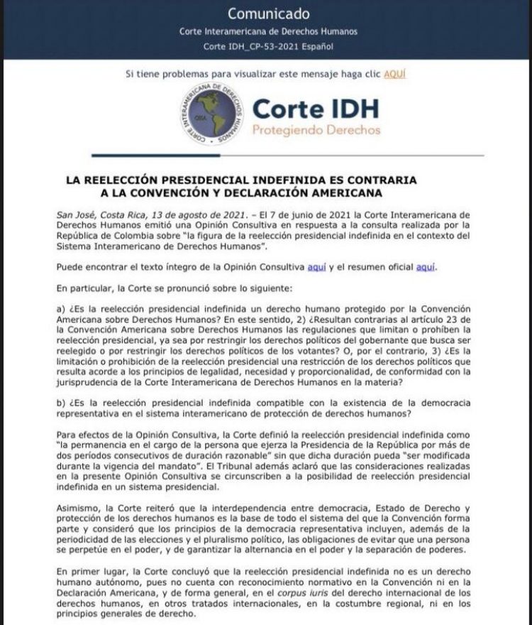 Corte-IDH resuelve que reelección indefinida es contraria a la democracia