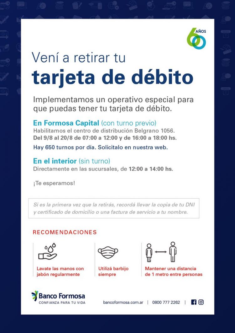 Banco Formosa comenzó distribución de tarjetas de débito, con turnos