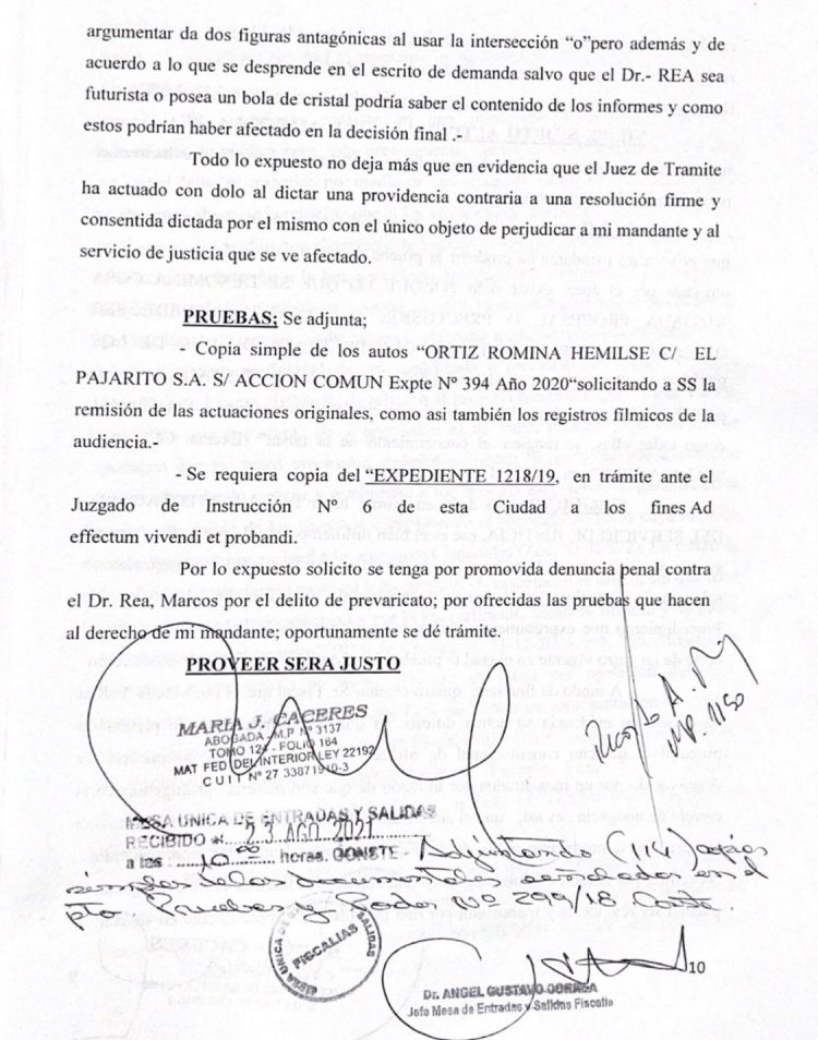 Otra denuncia penal contra el juez de Trabajo Marcos Rea