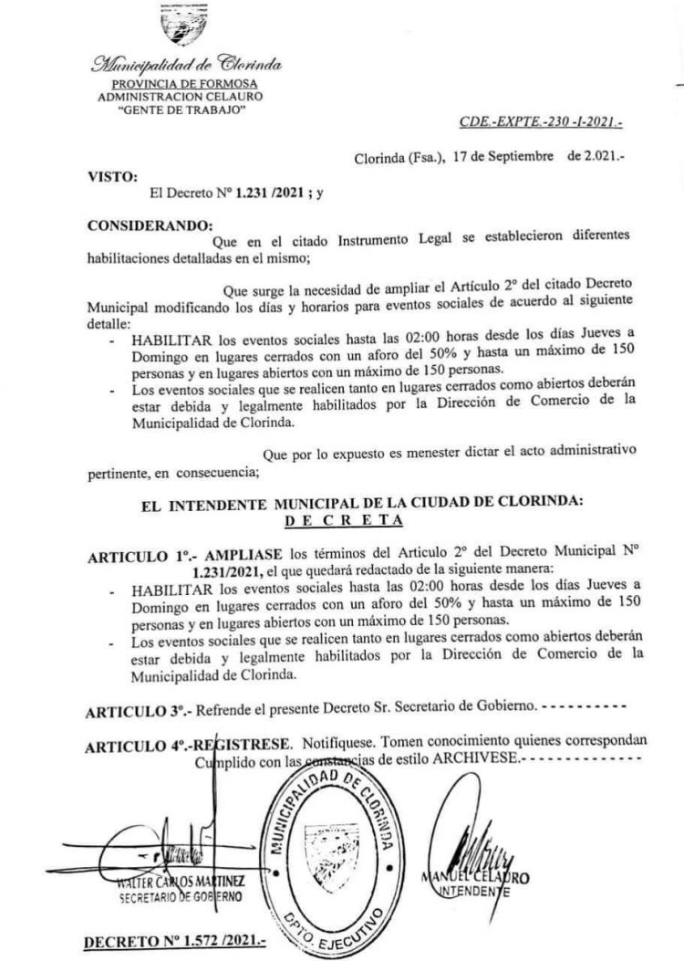 Clorinda sigue flexibilizando medidas: actividades al aire libre hasta las 2 de la mañana