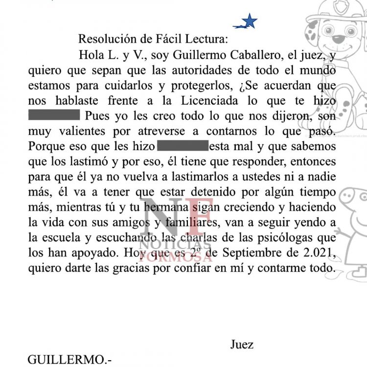 Conmovedora carta de un juez a niños abusados por el padrastro