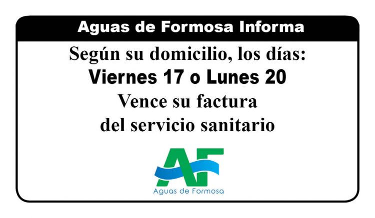 Aguas de Formosa informó el vencimiento que aplica en septiembre