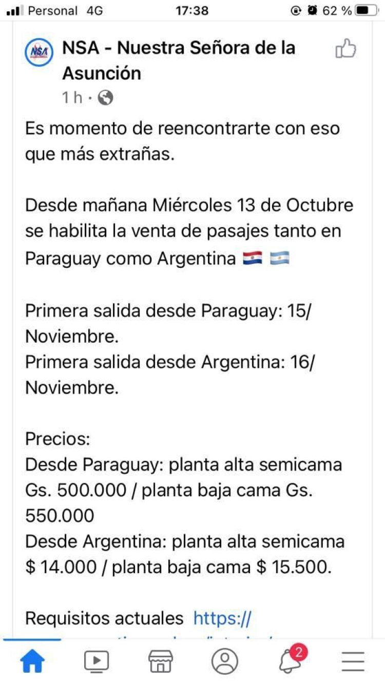 Paraguay ya vende pasajes hacia la Argentina