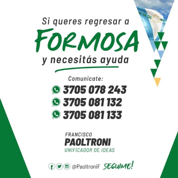 Paoltroni ofreció pagar pasajes para que 25 mil “expatriados” vuelvan y voten contra Insfrán