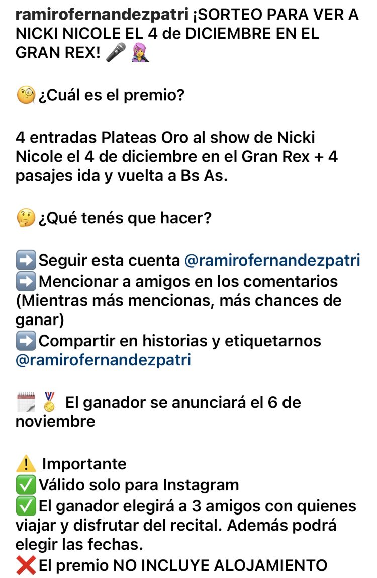 Ramiro sortea entradas para ver recital en Buenos Aires, pero no incluye alojamiento