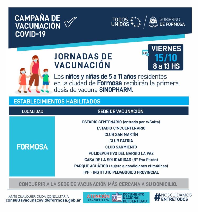 Por alta demanda, la vacunación para niños menores de 11 años continuará este viernes con más lugares habilitados