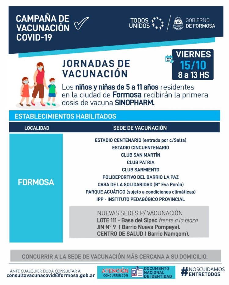 Por alta demanda, la vacunación para niños menores de 11 años continuará este viernes con más lugares habilitados