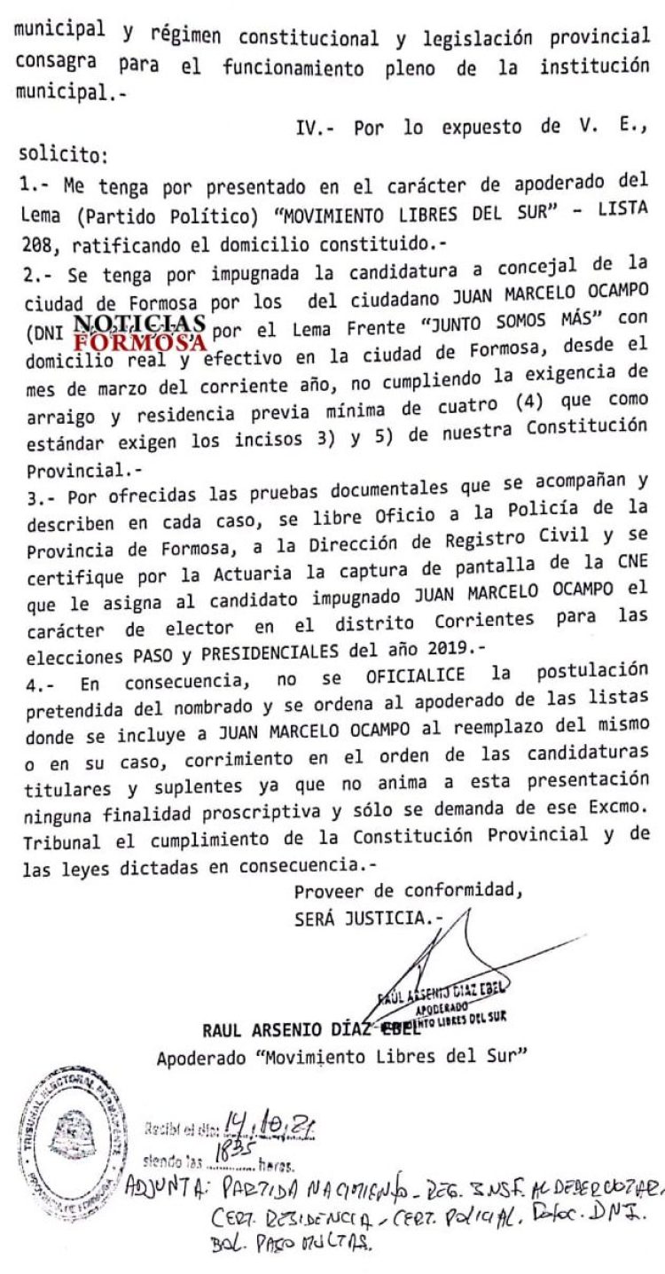 Impugnaron la candidatura de Marcelo «Pepe Guapo» Ocampo