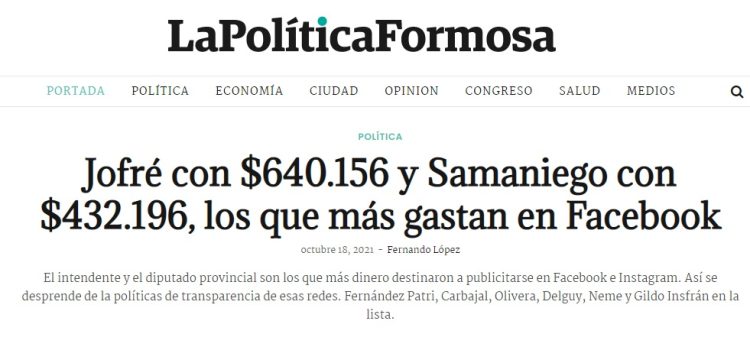 Cuánto gastan los políticos formoseños en redes sociales