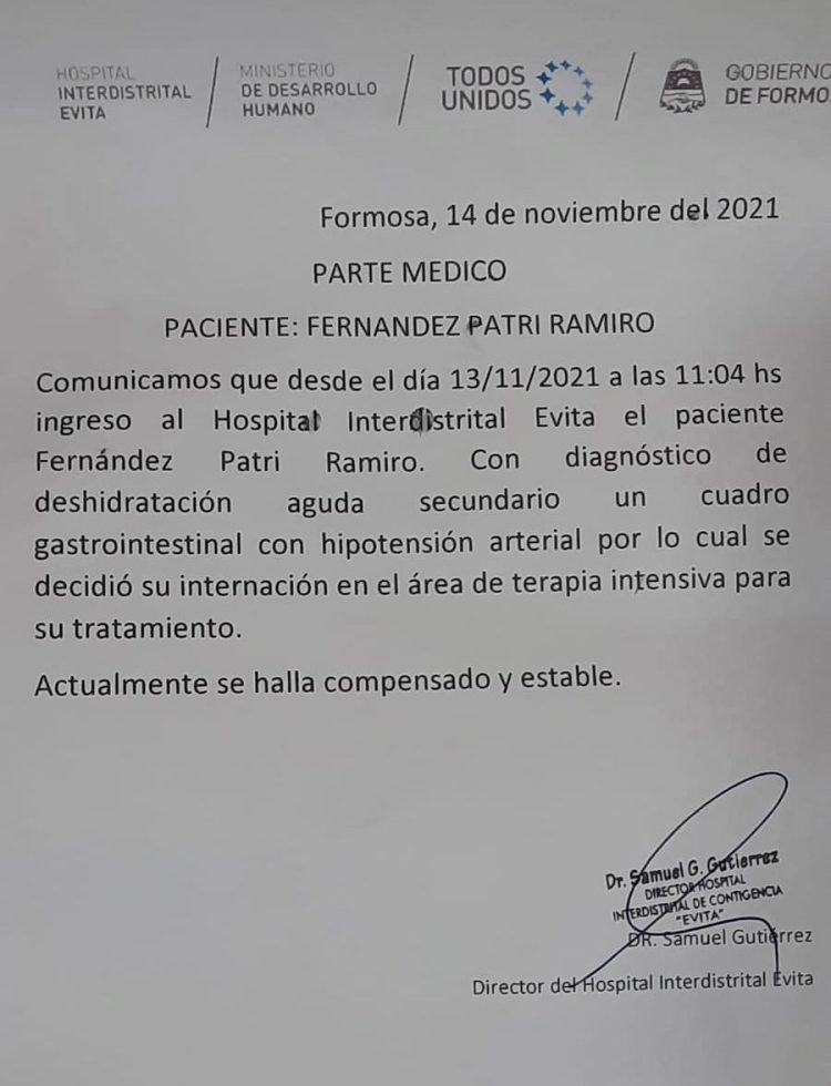 Ramiro Fernández Patri se descompensó, fue internado y no pudo votar