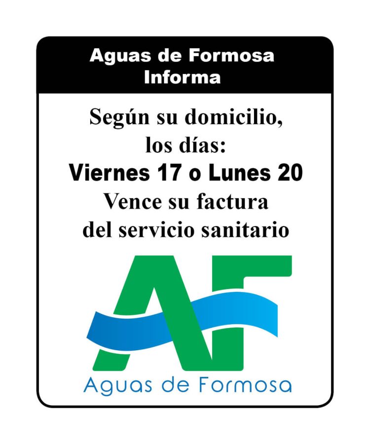Aguas de Formosa recuerda que el 17 y 20 de diciembre vence la factura de servicios