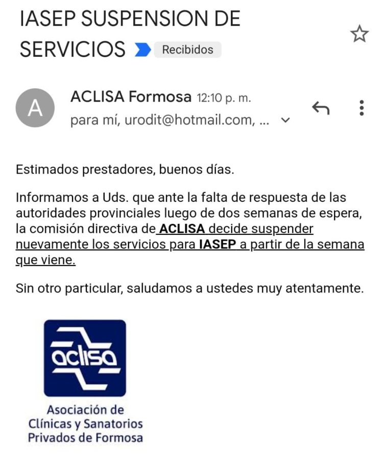 ACLISA vuelve a suspender servicios a los afiliados a IASEP