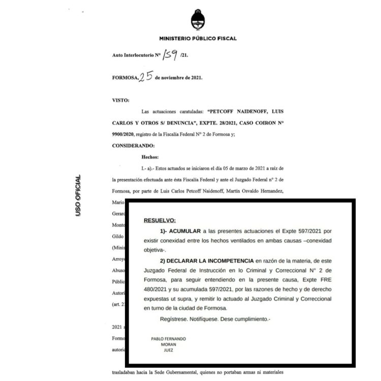 La denuncia contra Insfrán por incidentes del 5 de marzo, será investigada por un juez provincial