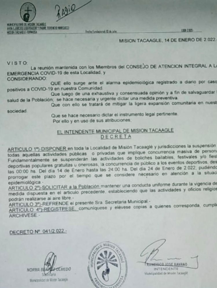 Un intendente suspendió boliches y eventos deportivos como medida preventiva