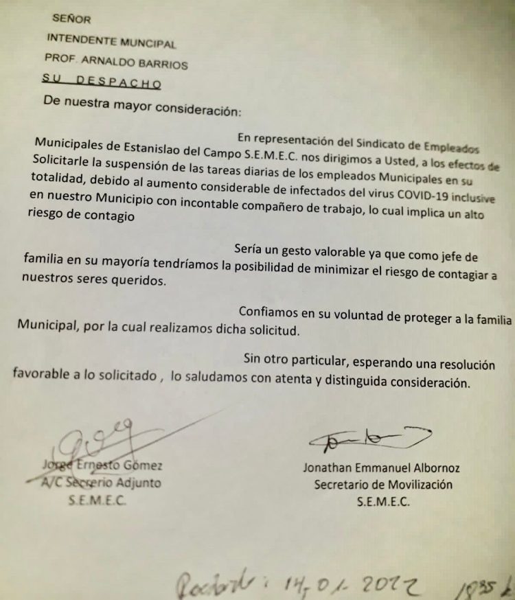 Municipales pidieron al intendente suspender todos los servicios ante contagios por covid