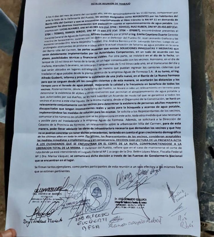 Tras un acuerdo con vecinos, lograron que se levante el corte de ruta 11 en Villa del Carmen