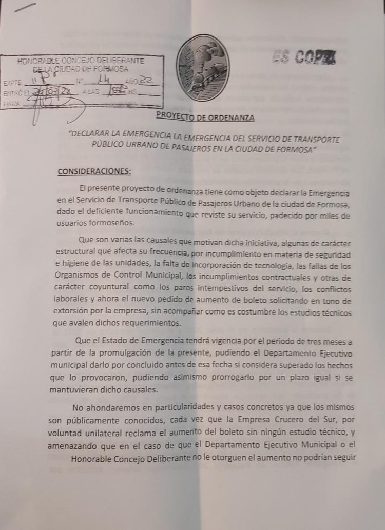 Piñeiro pidió que se declare la emergencia del transporte urbano