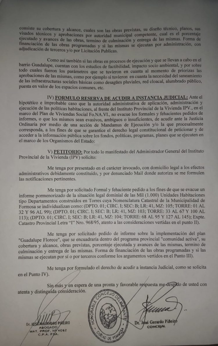 Piñeiro reclamó al IPV que entregue títulos de propiedad del barrio Guadalupe