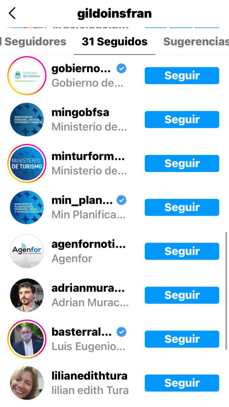 Gildo, en Instagram, sigue a 31 personas; ¿quiénes son?