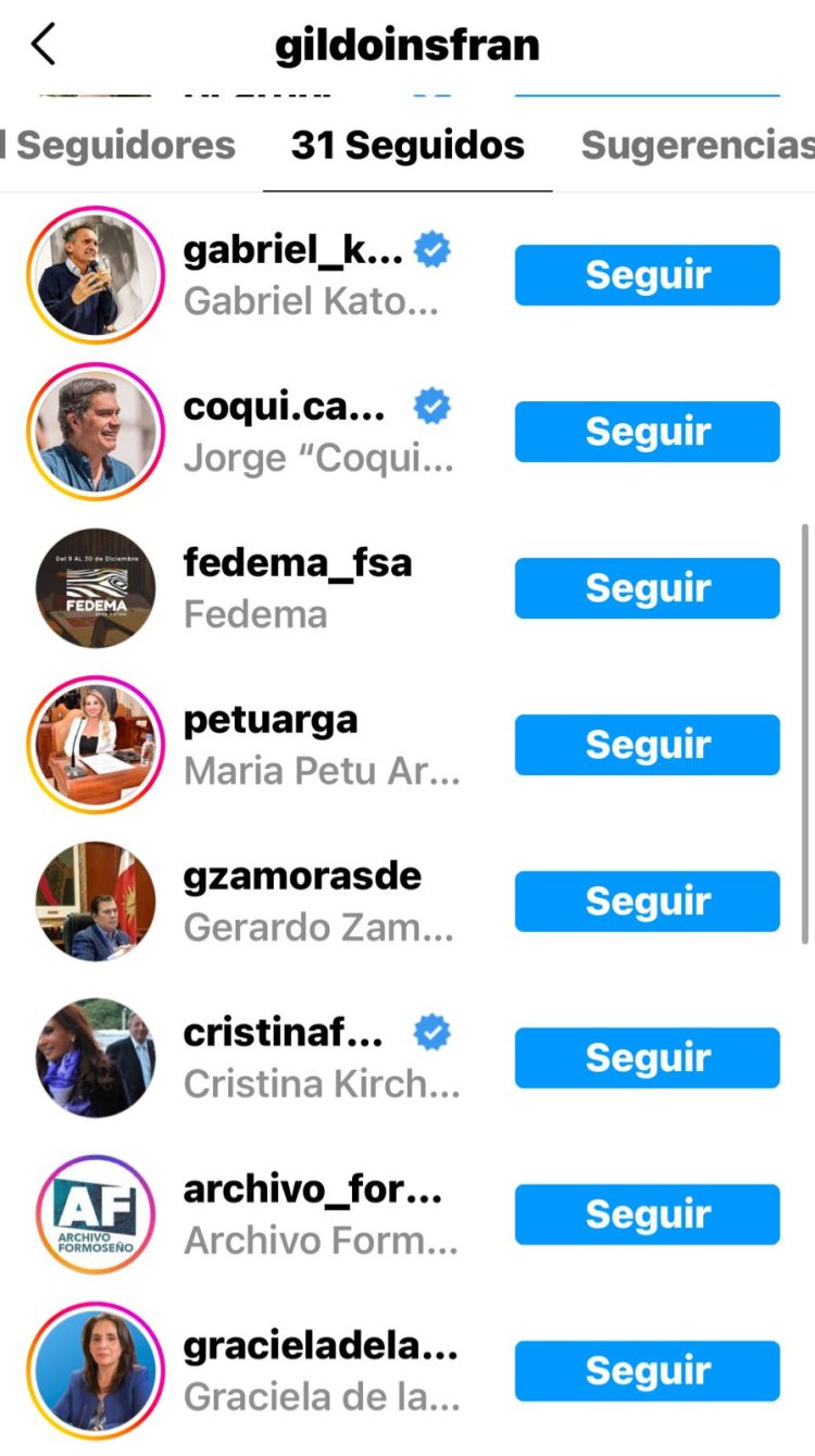 Gildo, en Instagram, sigue a 31 personas; ¿quiénes son?