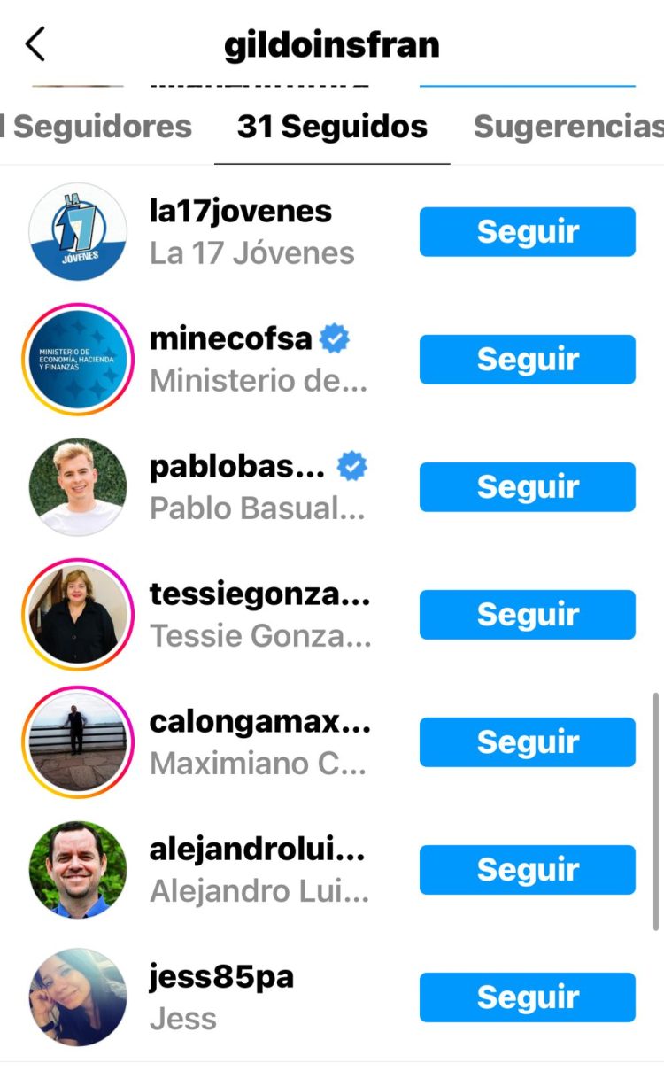 Gildo, en Instagram, sigue a 31 personas; ¿quiénes son?