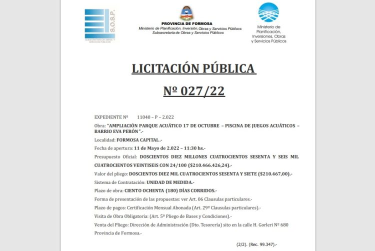 Más plata para el parque acuático del C5 y un estadio para un pueblo del interior