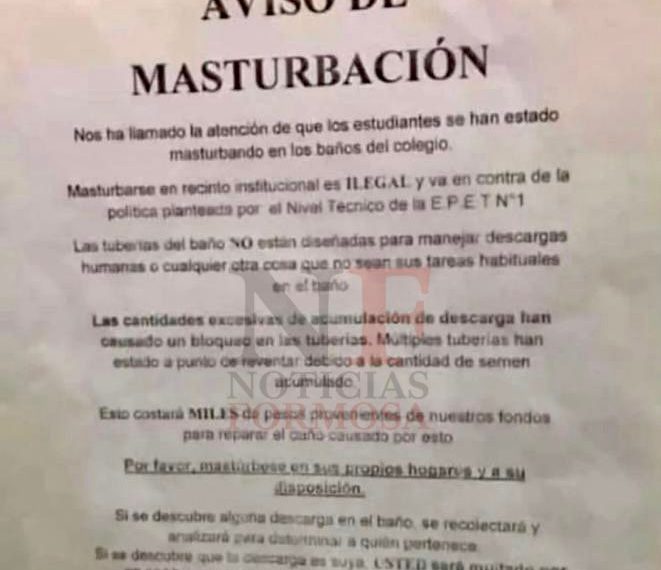 Es una joda? Curioso cartel de advertencia para alumnos del Industrial que se masturban en el baño
