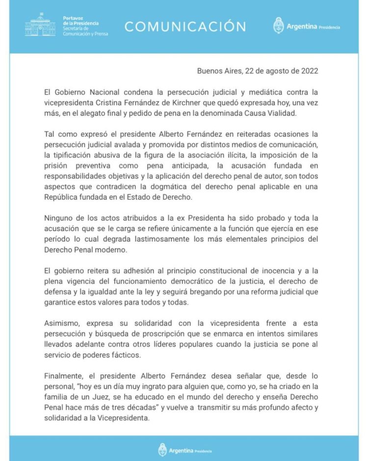 Pidieron 12 años de prisión e inhabilitación perpetua para ejercer cargos a CFK; Alberto se solidarizó
