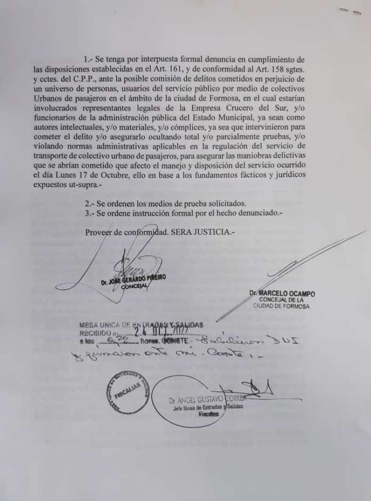 Piñeiro y Ocampo denunciaron penalmente a Crucero del Sur y funcionarios municipales