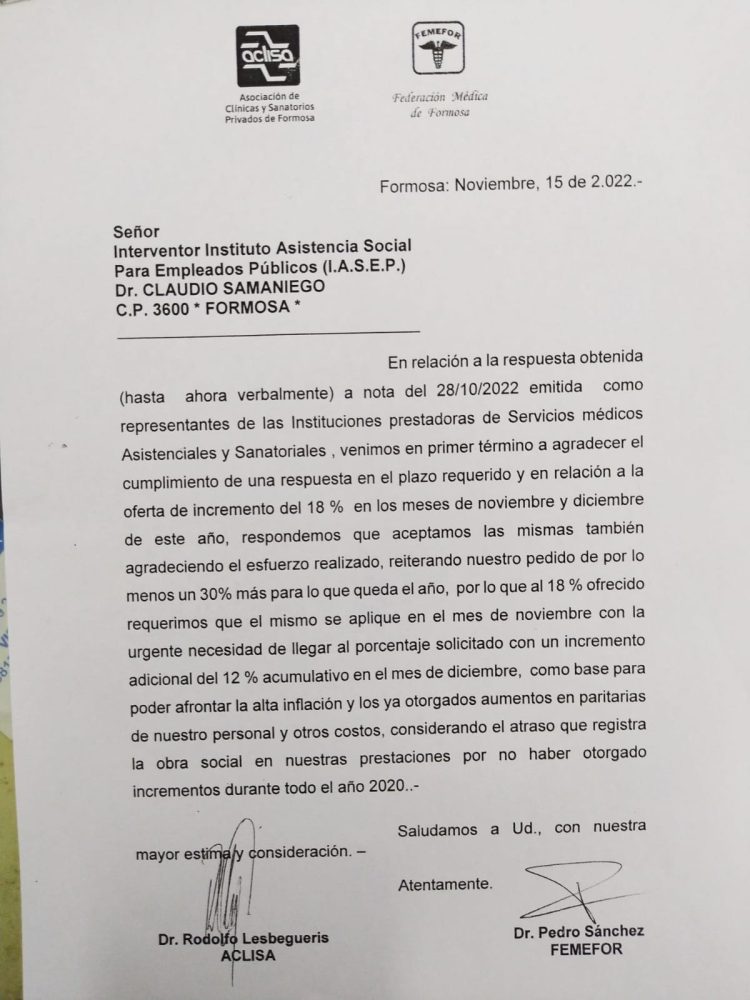 IASEP: ACLISA y FEMEFOR aceptaron el 18% de incremento en el pago de prestaciones