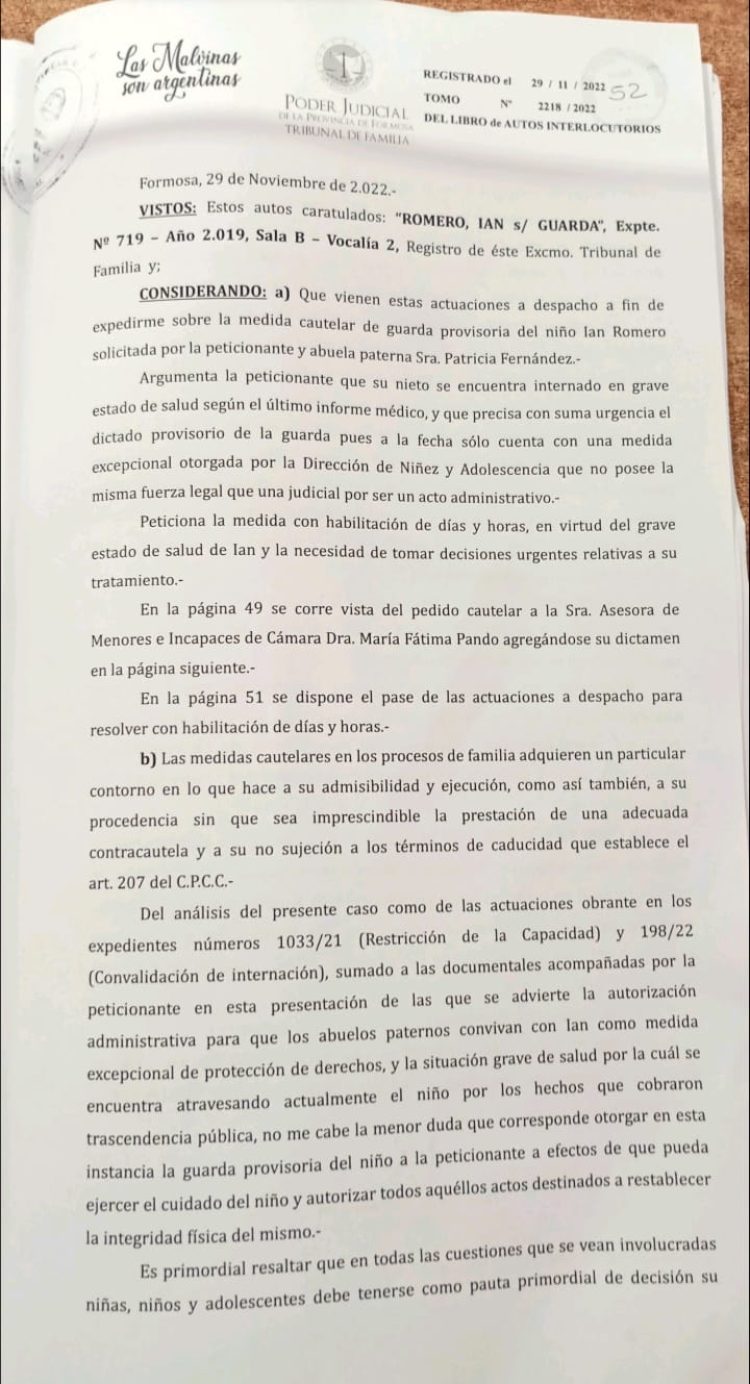 Caso IAN: otorgaron la guardia provisoria a la abuela