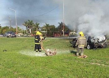Se incendió un vehículo, el conductor sufrió heridas graves (video)