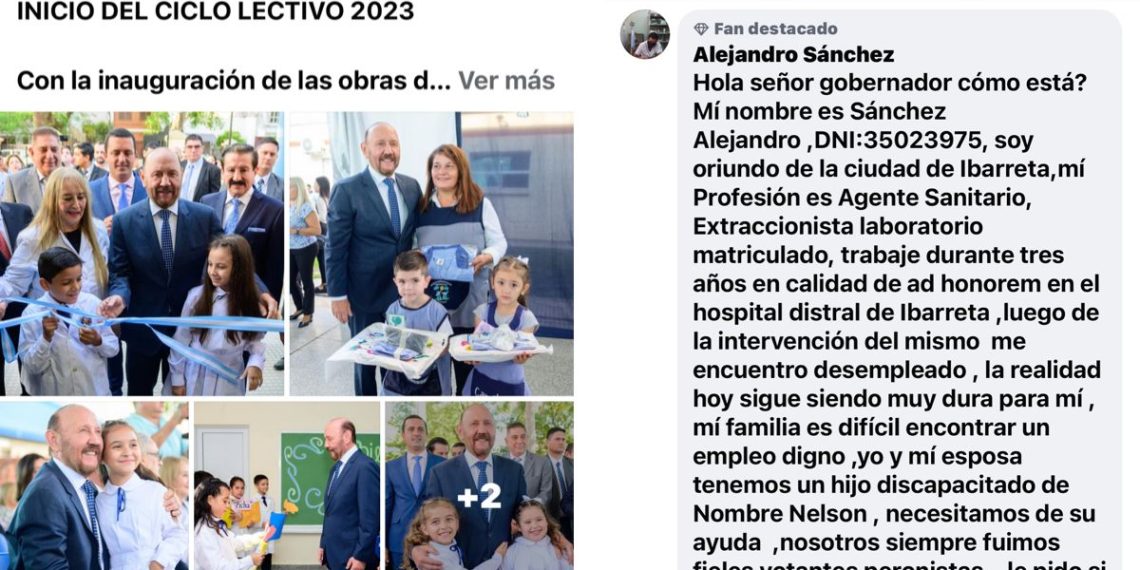 Nuevos tiempos: le pide trabajo al gobernador por Facebook